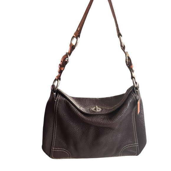 COACH Pebbled Leather Vintage Shoulder Flap Bag Brown - Picture 4 of 8